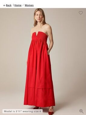 J. Crew Red Strapless Smocked Maxi Dress